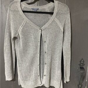 American Eagle Outfitters Light Gray Open-Knit Button Cardigan
